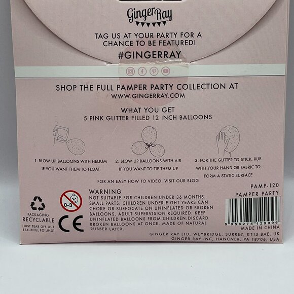 NWT Ginger Ray Pack of 5 Pink Glitter Filled Balloons - Picture 5 of 6